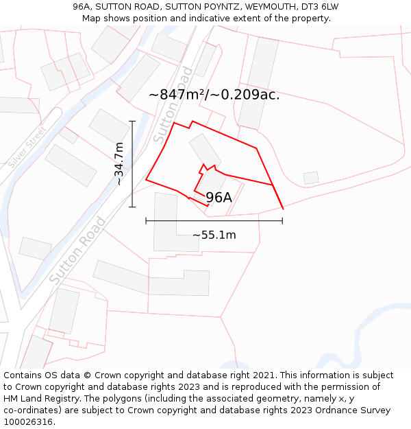 96A, SUTTON ROAD, SUTTON POYNTZ, WEYMOUTH, DT3 6LW: Plot and title map