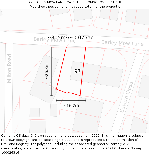 97, BARLEY MOW LANE, CATSHILL, BROMSGROVE, B61 0LP: Plot and title map