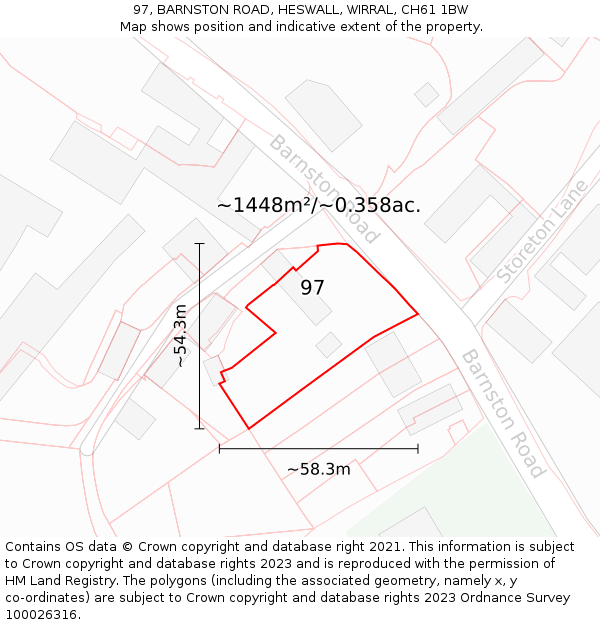 97, BARNSTON ROAD, HESWALL, WIRRAL, CH61 1BW: Plot and title map