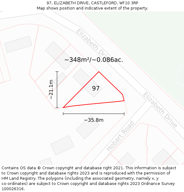 97, ELIZABETH DRIVE, CASTLEFORD, WF10 3RP: Plot and title map