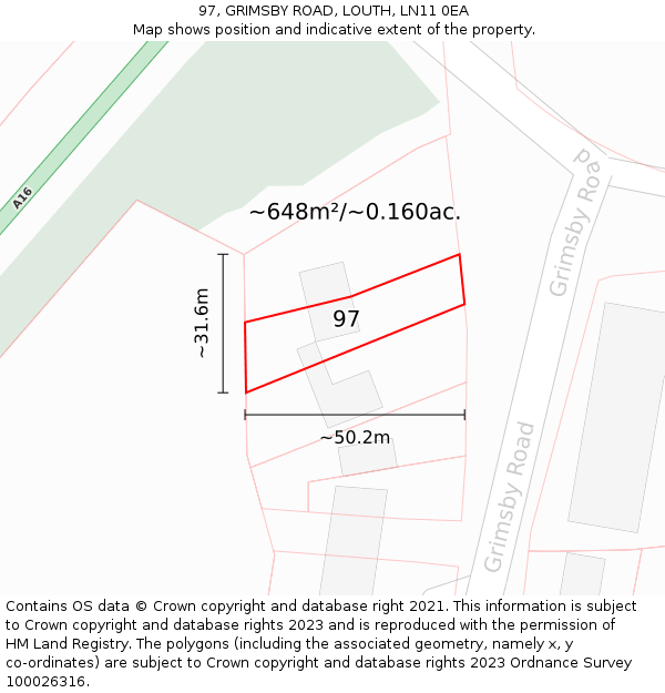 97, GRIMSBY ROAD, LOUTH, LN11 0EA: Plot and title map