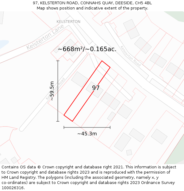 97, KELSTERTON ROAD, CONNAHS QUAY, DEESIDE, CH5 4BL: Plot and title map