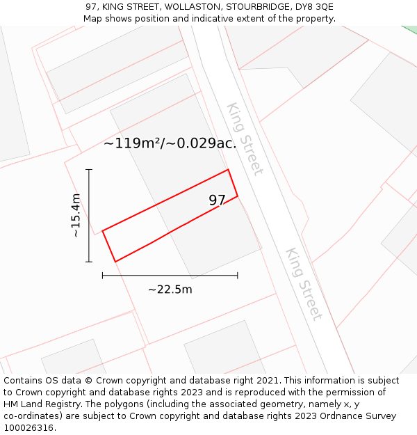 97, KING STREET, WOLLASTON, STOURBRIDGE, DY8 3QE: Plot and title map