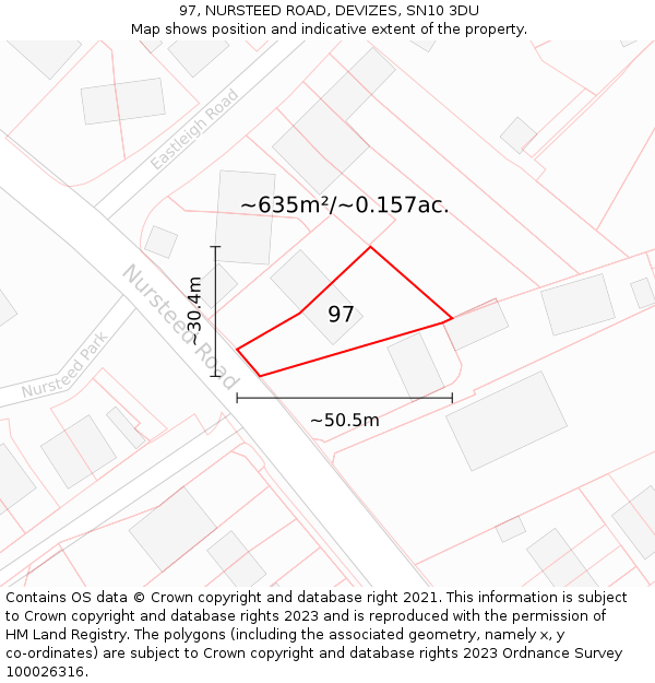 97, NURSTEED ROAD, DEVIZES, SN10 3DU: Plot and title map