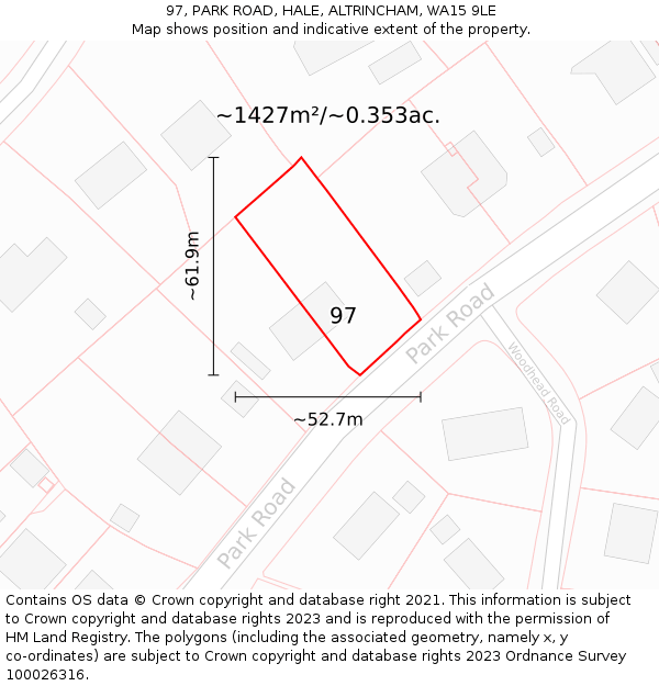 97, PARK ROAD, HALE, ALTRINCHAM, WA15 9LE: Plot and title map