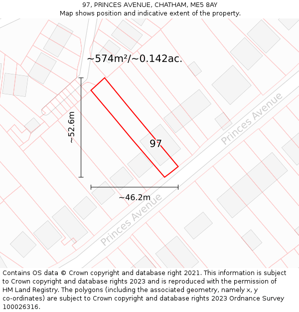 97, PRINCES AVENUE, CHATHAM, ME5 8AY: Plot and title map