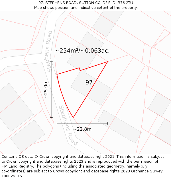 97, STEPHENS ROAD, SUTTON COLDFIELD, B76 2TU: Plot and title map