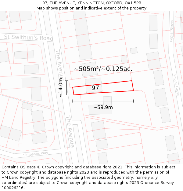 97, THE AVENUE, KENNINGTON, OXFORD, OX1 5PR: Plot and title map