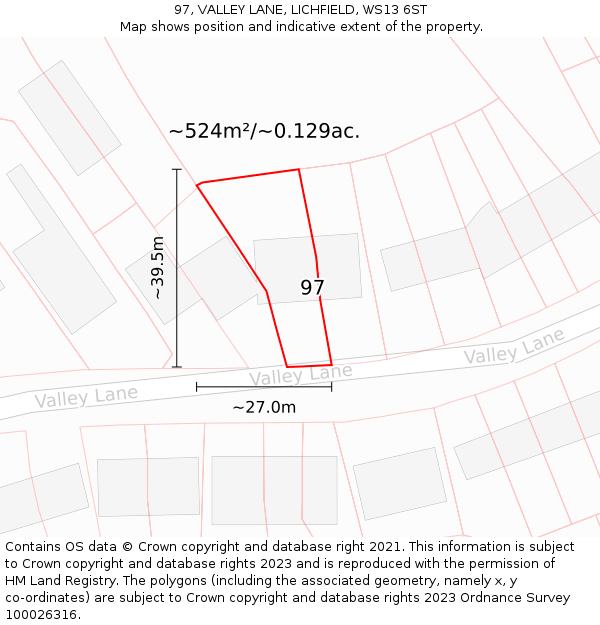 97, VALLEY LANE, LICHFIELD, WS13 6ST: Plot and title map