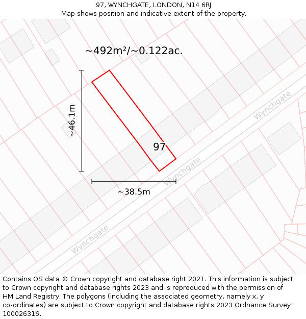 97, WYNCHGATE, LONDON, N14 6RJ: Plot and title map