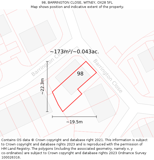 98, BARRINGTON CLOSE, WITNEY, OX28 5FL: Plot and title map