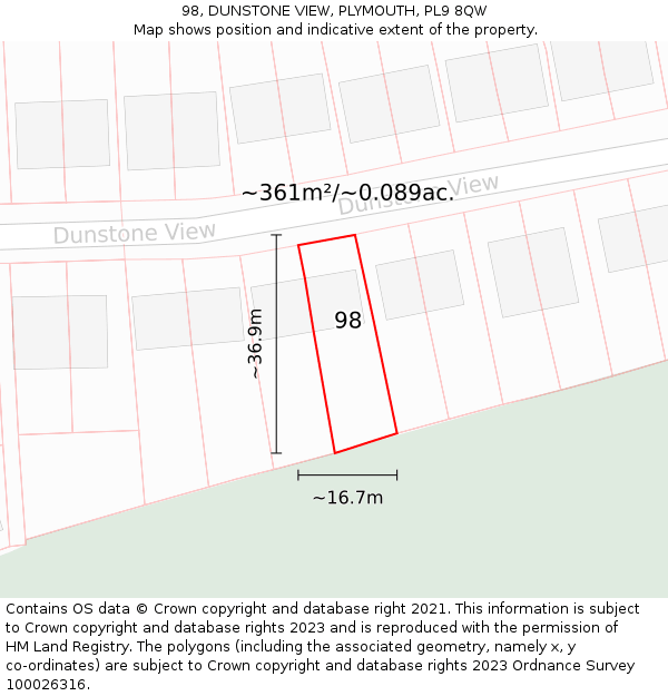 98, DUNSTONE VIEW, PLYMOUTH, PL9 8QW: Plot and title map