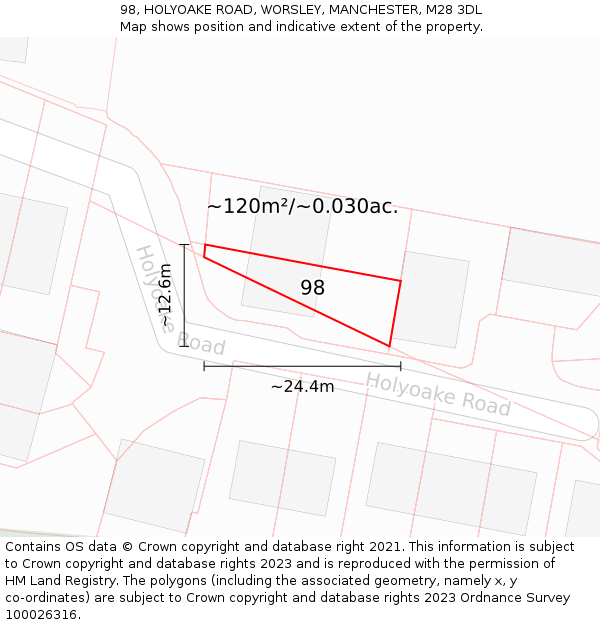 98, HOLYOAKE ROAD, WORSLEY, MANCHESTER, M28 3DL: Plot and title map