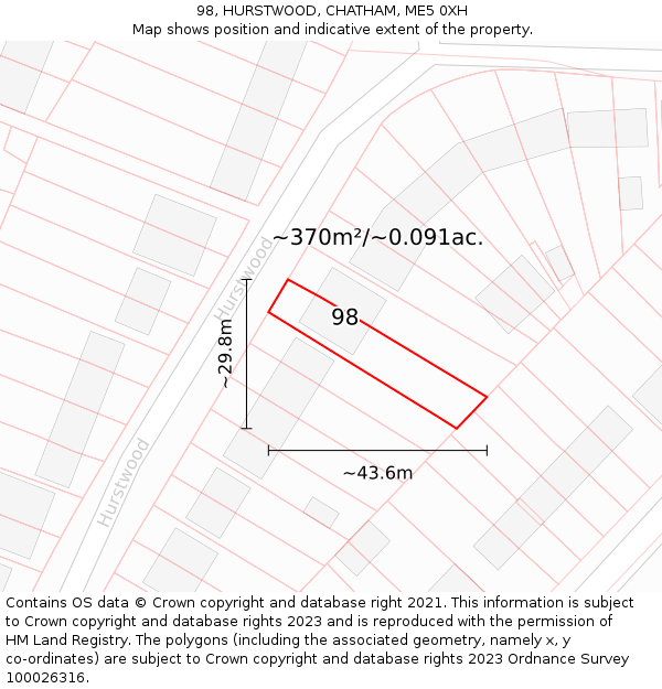 98, HURSTWOOD, CHATHAM, ME5 0XH: Plot and title map