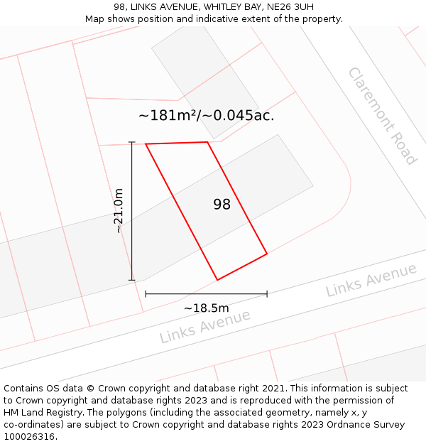 98, LINKS AVENUE, WHITLEY BAY, NE26 3UH: Plot and title map