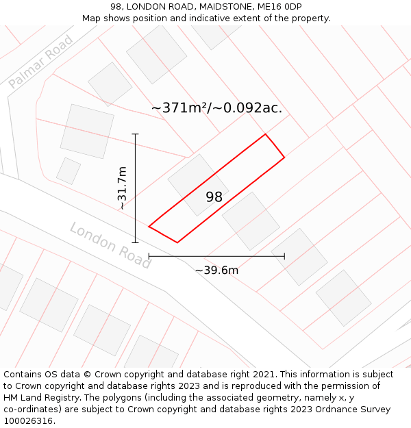 98, LONDON ROAD, MAIDSTONE, ME16 0DP: Plot and title map