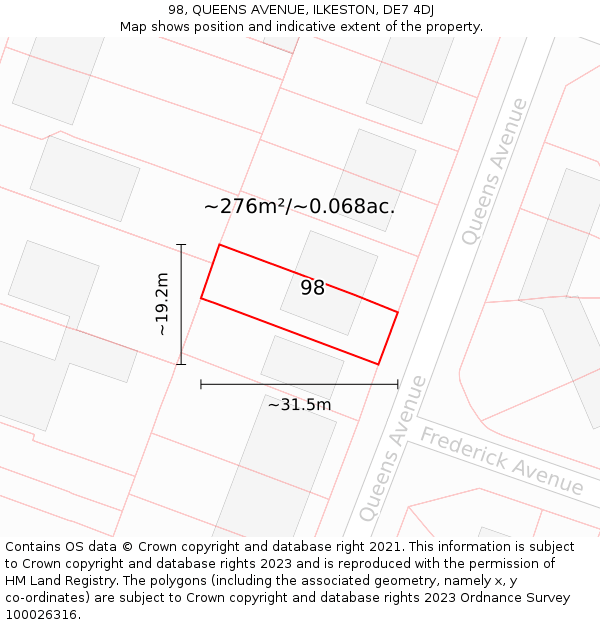 98, QUEENS AVENUE, ILKESTON, DE7 4DJ: Plot and title map