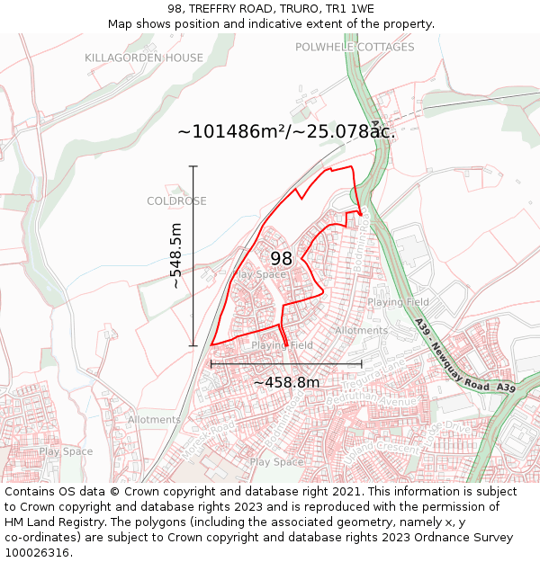 98, TREFFRY ROAD, TRURO, TR1 1WE: Plot and title map