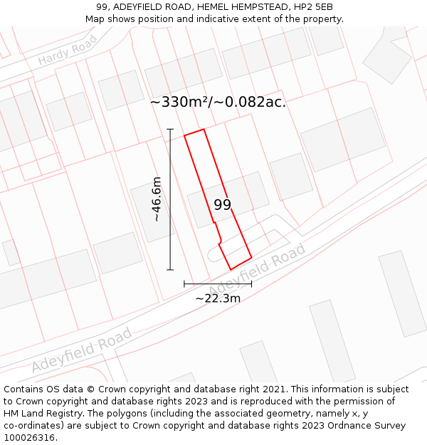 99, ADEYFIELD ROAD, HEMEL HEMPSTEAD, HP2 5EB: Plot and title map