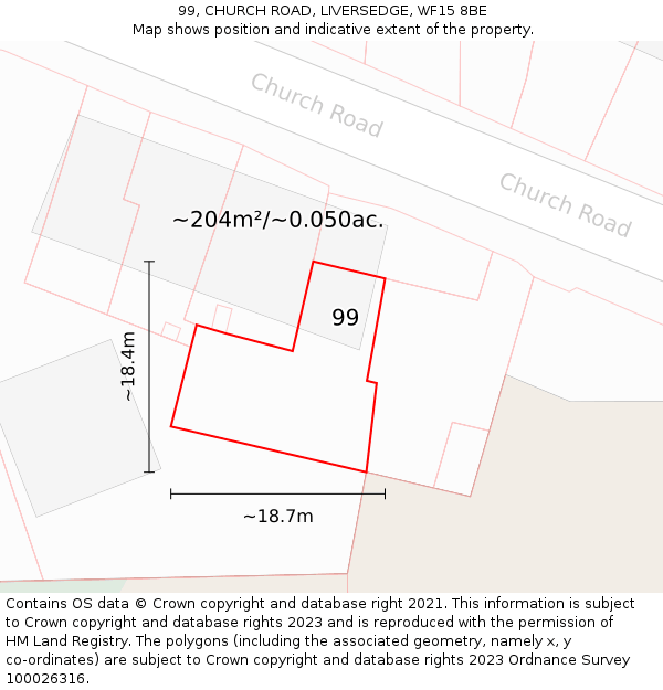 99, CHURCH ROAD, LIVERSEDGE, WF15 8BE: Plot and title map