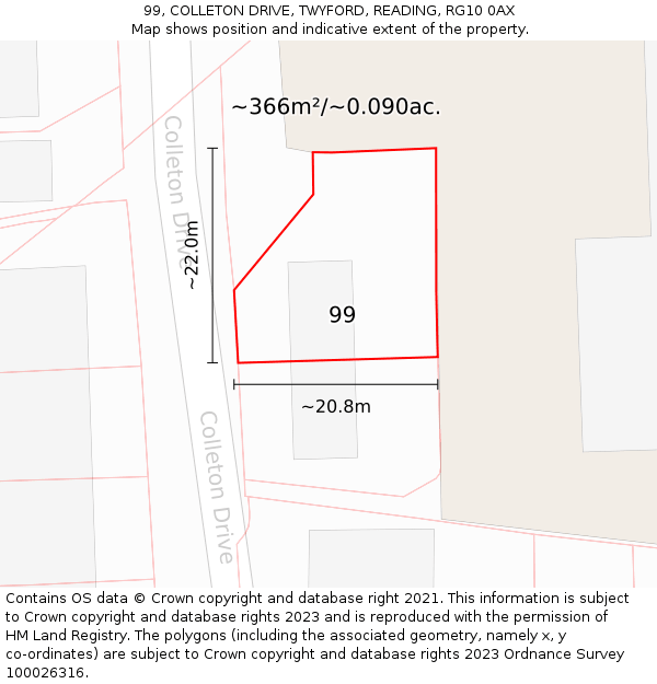 99, COLLETON DRIVE, TWYFORD, READING, RG10 0AX: Plot and title map