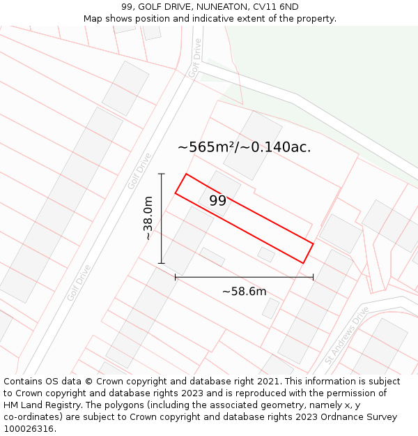 99, GOLF DRIVE, NUNEATON, CV11 6ND: Plot and title map