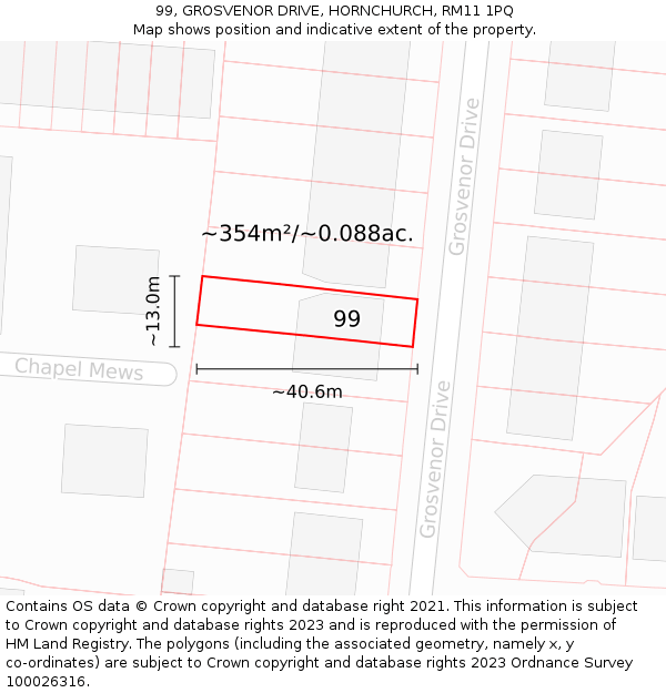 99, GROSVENOR DRIVE, HORNCHURCH, RM11 1PQ: Plot and title map