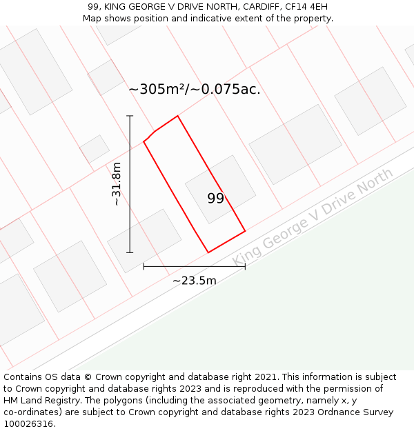 99, KING GEORGE V DRIVE NORTH, CARDIFF, CF14 4EH: Plot and title map