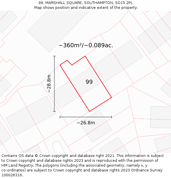 99, MARSHALL SQUARE, SOUTHAMPTON, SO15 2PL: Plot and title map