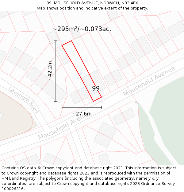 99, MOUSEHOLD AVENUE, NORWICH, NR3 4RX: Plot and title map