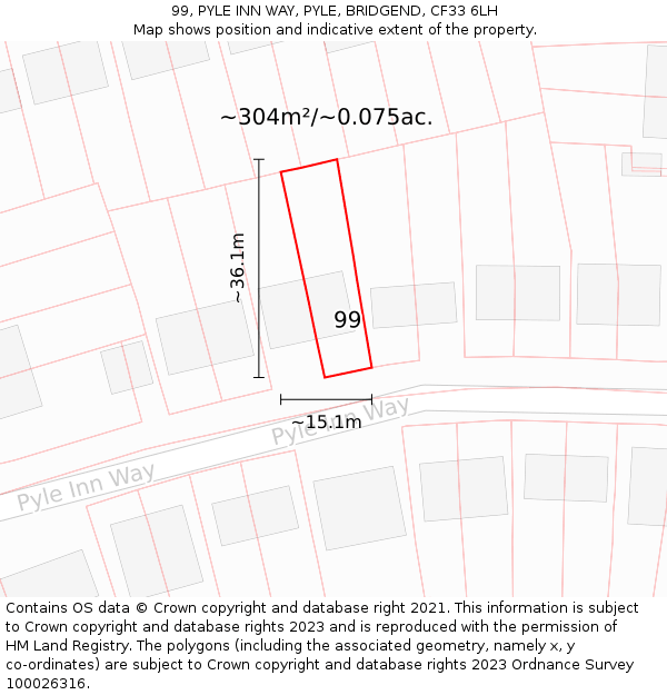 99, PYLE INN WAY, PYLE, BRIDGEND, CF33 6LH: Plot and title map