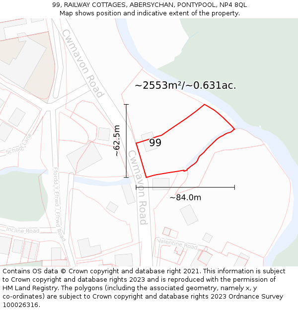 99, RAILWAY COTTAGES, ABERSYCHAN, PONTYPOOL, NP4 8QL: Plot and title map