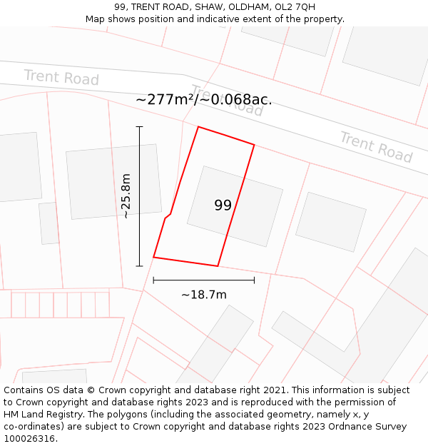 99, TRENT ROAD, SHAW, OLDHAM, OL2 7QH: Plot and title map