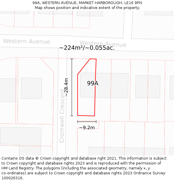 99A, WESTERN AVENUE, MARKET HARBOROUGH, LE16 9PN: Plot and title map