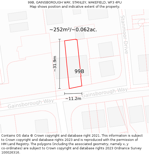 99B, GAINSBOROUGH WAY, STANLEY, WAKEFIELD, WF3 4PU: Plot and title map