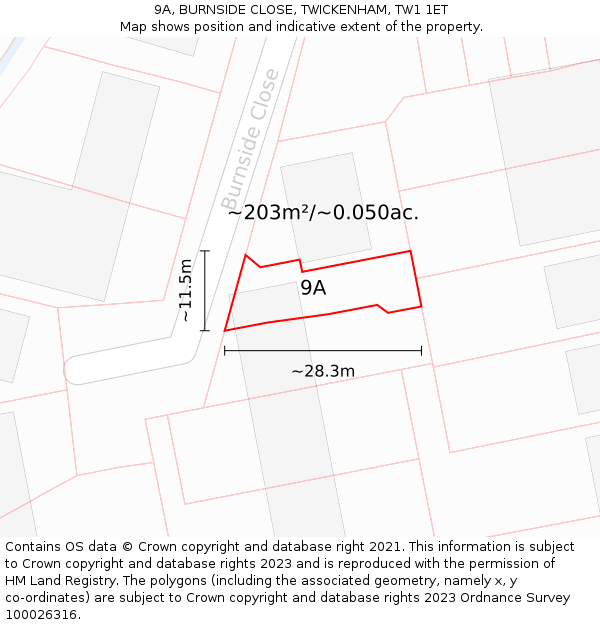 9A, BURNSIDE CLOSE, TWICKENHAM, TW1 1ET: Plot and title map