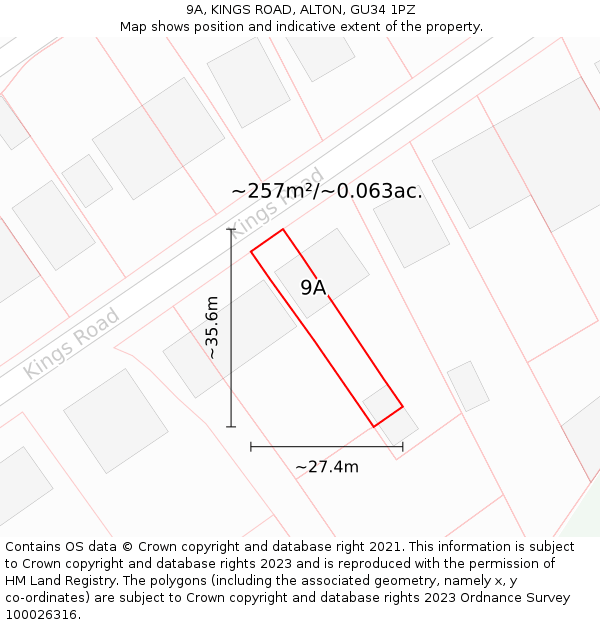 9A, KINGS ROAD, ALTON, GU34 1PZ: Plot and title map