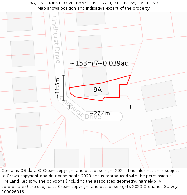 9A, LINDHURST DRIVE, RAMSDEN HEATH, BILLERICAY, CM11 1NB: Plot and title map