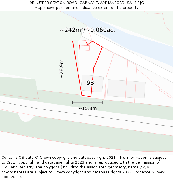 9B, UPPER STATION ROAD, GARNANT, AMMANFORD, SA18 1JG: Plot and title map