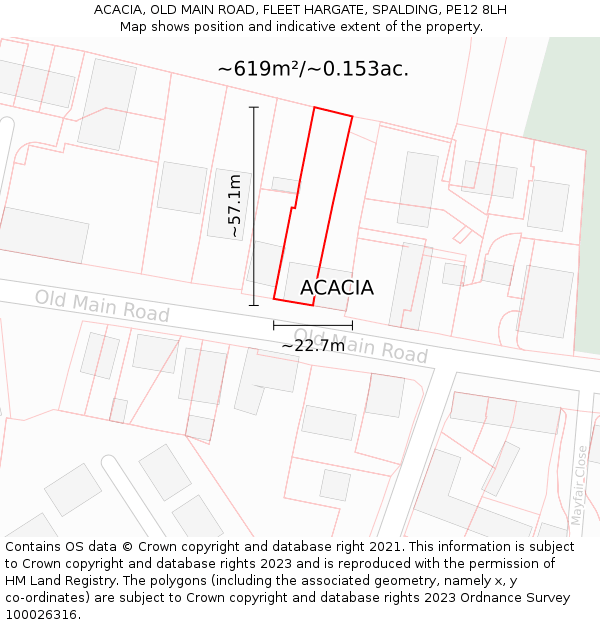 ACACIA, OLD MAIN ROAD, FLEET HARGATE, SPALDING, PE12 8LH: Plot and title map