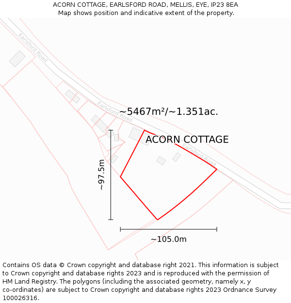 ACORN COTTAGE, EARLSFORD ROAD, MELLIS, EYE, IP23 8EA: Plot and title map