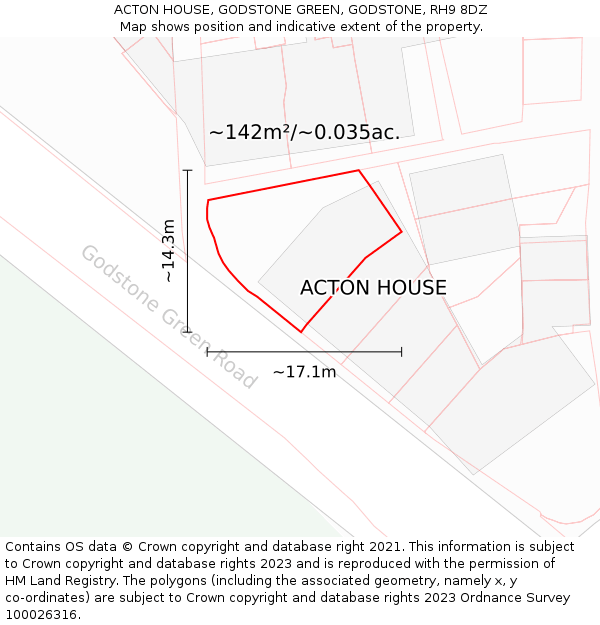 ACTON HOUSE, GODSTONE GREEN, GODSTONE, RH9 8DZ: Plot and title map