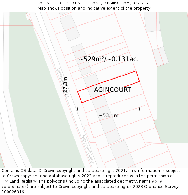 AGINCOURT, BICKENHILL LANE, BIRMINGHAM, B37 7EY: Plot and title map