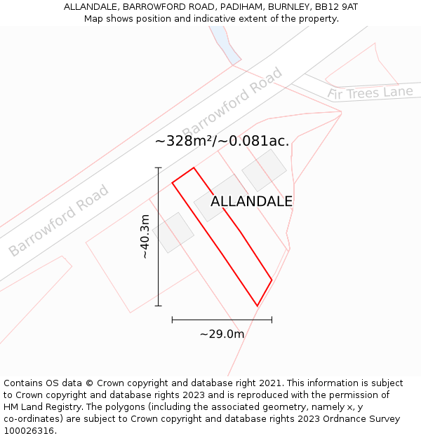 ALLANDALE, BARROWFORD ROAD, PADIHAM, BURNLEY, BB12 9AT: Plot and title map