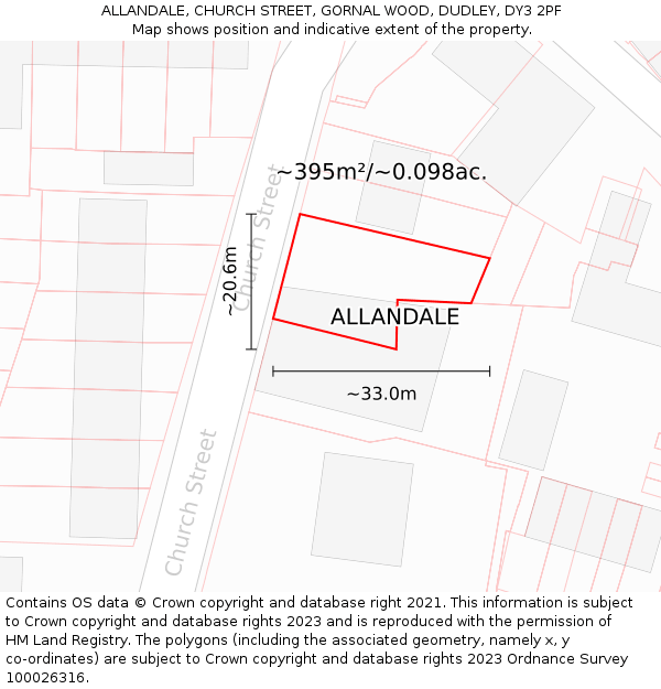 ALLANDALE, CHURCH STREET, GORNAL WOOD, DUDLEY, DY3 2PF: Plot and title map