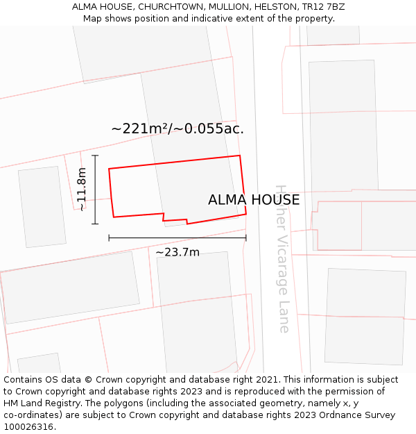 ALMA HOUSE, CHURCHTOWN, MULLION, HELSTON, TR12 7BZ: Plot and title map