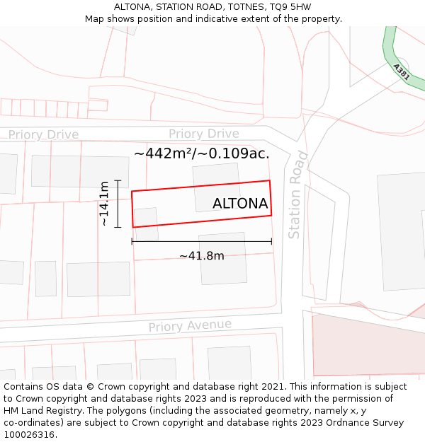 ALTONA, STATION ROAD, TOTNES, TQ9 5HW: Plot and title map