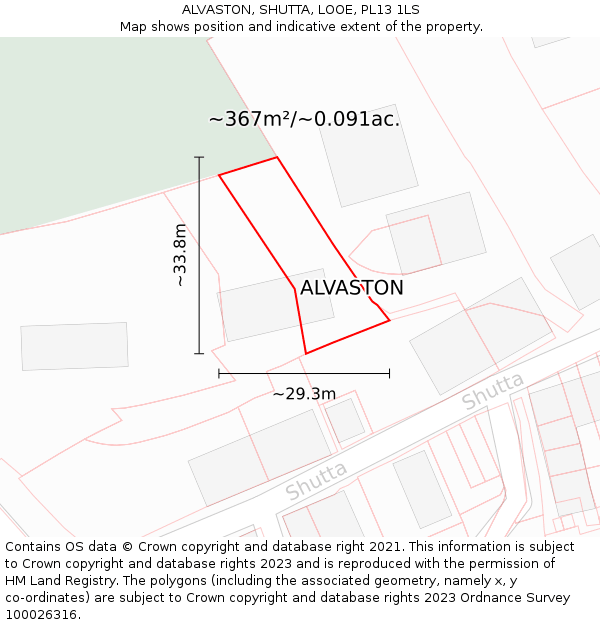 ALVASTON, SHUTTA, LOOE, PL13 1LS: Plot and title map