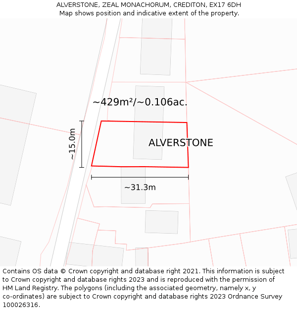 ALVERSTONE, ZEAL MONACHORUM, CREDITON, EX17 6DH: Plot and title map