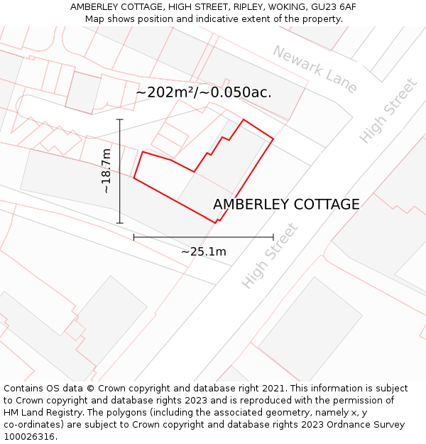 AMBERLEY COTTAGE, HIGH STREET, RIPLEY, WOKING, GU23 6AF: Plot and title map